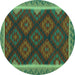 Round Machine Washable Oriental Turquoise Traditional Area Rugs, wshcon2546turq