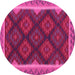 Round Machine Washable Oriental Pink Traditional Rug, wshcon2546pnk