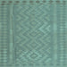 Square Machine Washable Southwestern Light Blue Country Rug, wshcon2547lblu