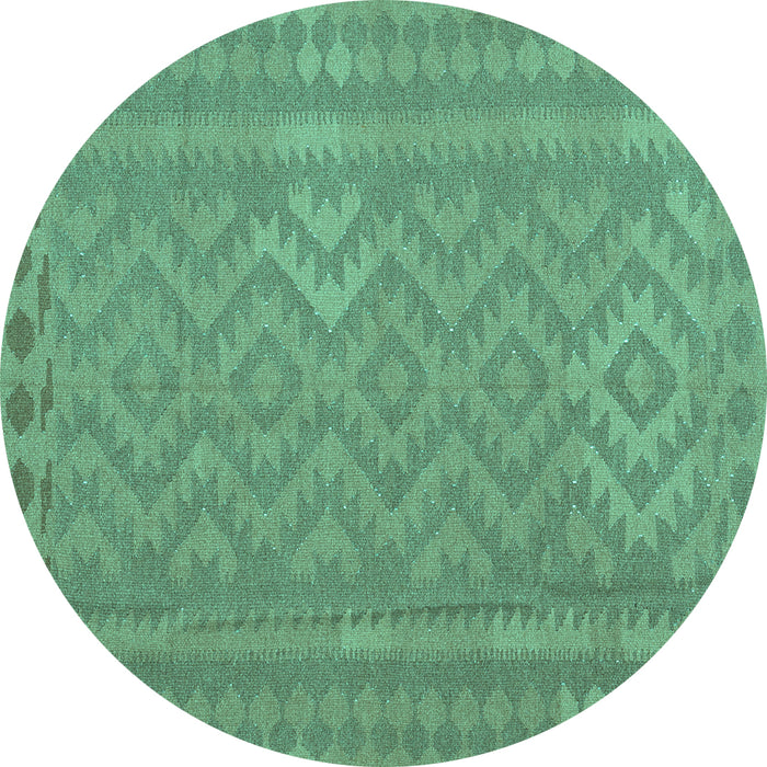 Round Machine Washable Southwestern Turquoise Country Area Rugs, wshcon2547turq