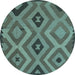 Round Machine Washable Southwestern Light Blue Country Rug, wshcon2548lblu