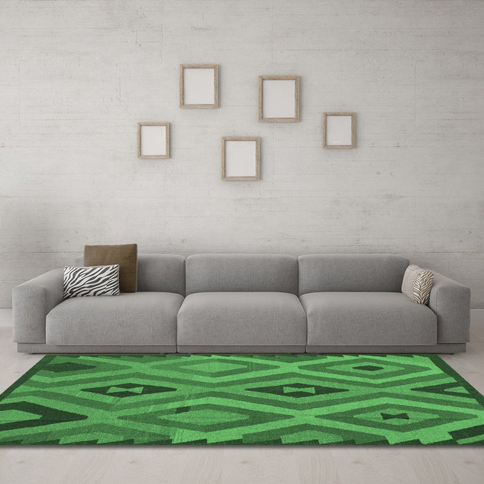 Machine Washable Southwestern Emerald Green Country Area Rugs in a Living Room,, wshcon2548emgrn