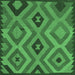 Square Machine Washable Southwestern Emerald Green Country Area Rugs, wshcon2548emgrn