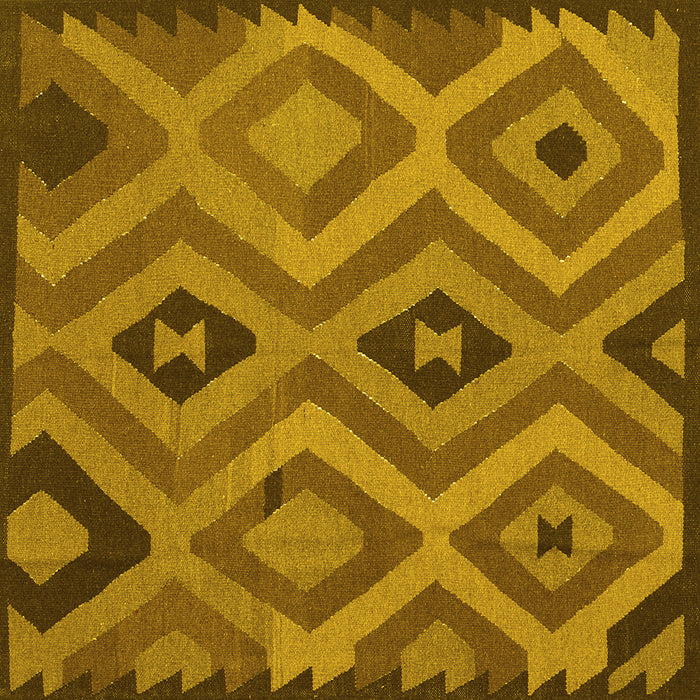 Square Machine Washable Southwestern Yellow Country Rug, wshcon2548yw