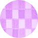 Round Machine Washable Checkered Purple Modern Area Rugs, wshcon2549pur