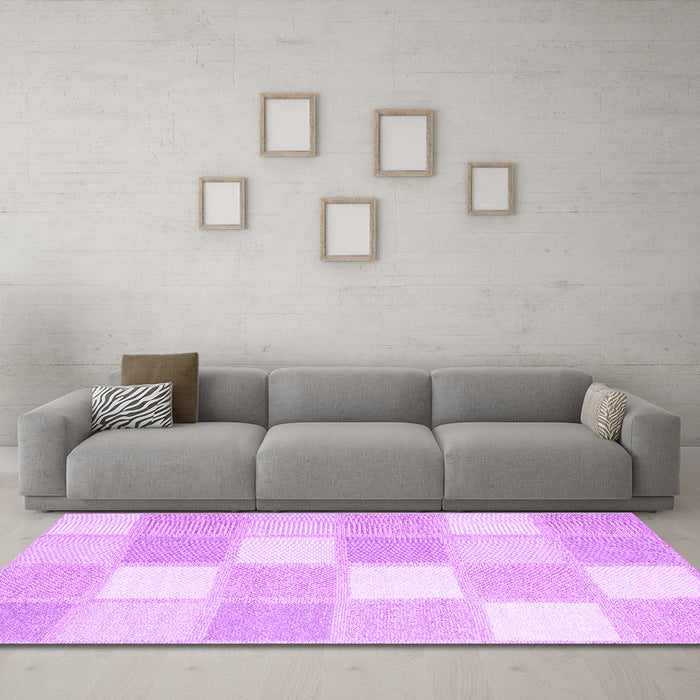Machine Washable Checkered Purple Modern Area Rugs in a Living Room, wshcon2549pur