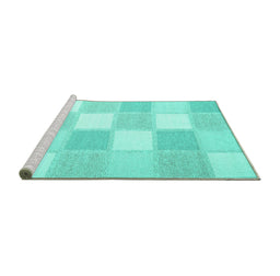 Sideview of Machine Washable Checkered Turquoise Modern Area Rugs, wshcon2549turq