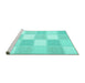Sideview of Machine Washable Checkered Turquoise Modern Area Rugs, wshcon2549turq