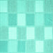 Square Machine Washable Checkered Turquoise Modern Area Rugs, wshcon2549turq