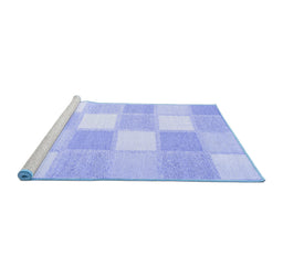Sideview of Machine Washable Checkered Blue Modern Rug, wshcon2549blu