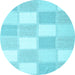 Round Machine Washable Checkered Light Blue Modern Rug, wshcon2549lblu