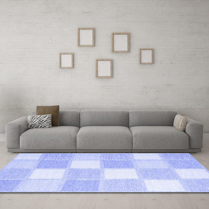 Machine Washable Checkered Blue Modern Rug in a Living Room, wshcon2549blu