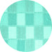 Round Machine Washable Checkered Turquoise Modern Area Rugs, wshcon2549turq