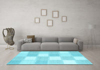 Machine Washable Checkered Light Blue Modern Rug, wshcon2549lblu