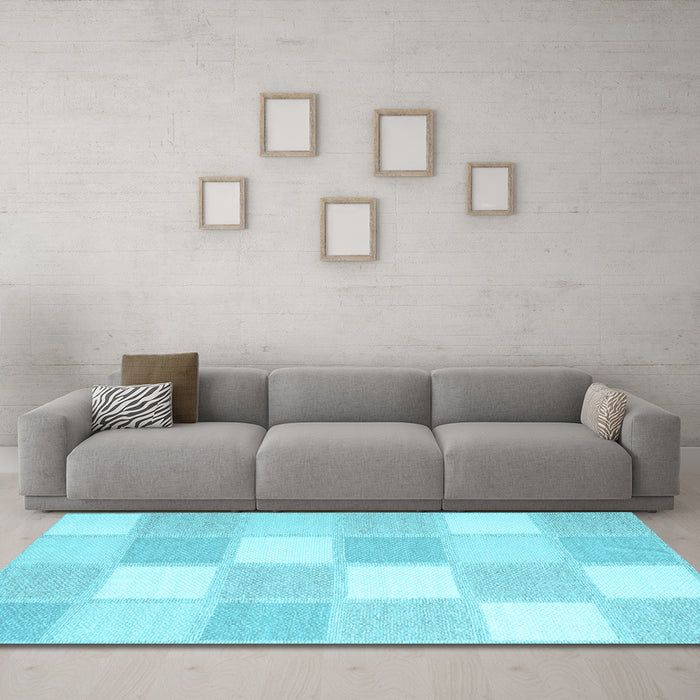 Machine Washable Checkered Light Blue Modern Rug in a Living Room, wshcon2549lblu