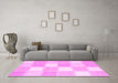Machine Washable Checkered Pink Modern Rug in a Living Room, wshcon2549pnk