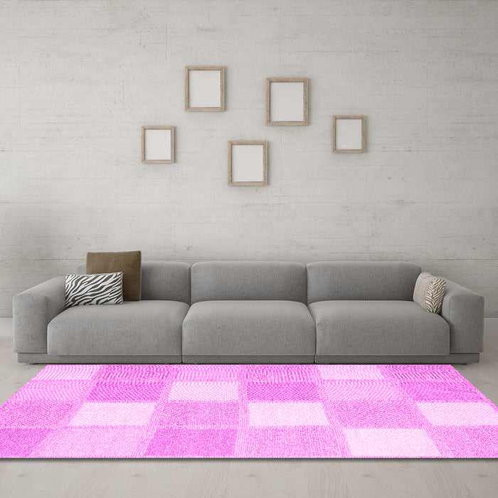 Machine Washable Checkered Pink Modern Rug in a Living Room, wshcon2549pnk
