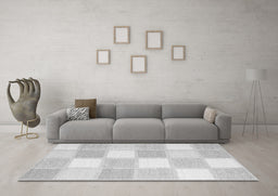 Machine Washable Checkered Gray Modern Rug in a Living Room,, wshcon2549gry