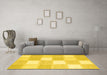 Machine Washable Checkered Yellow Modern Rug in a Living Room, wshcon2549yw
