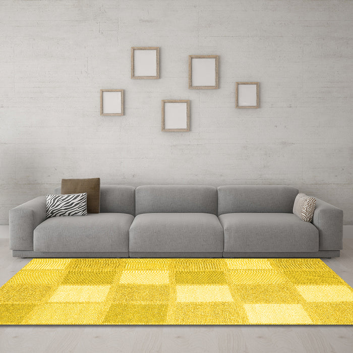 Machine Washable Checkered Yellow Modern Rug in a Living Room, wshcon2549yw