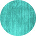 Round Abstract Turquoise Contemporary Rug, con2550turq