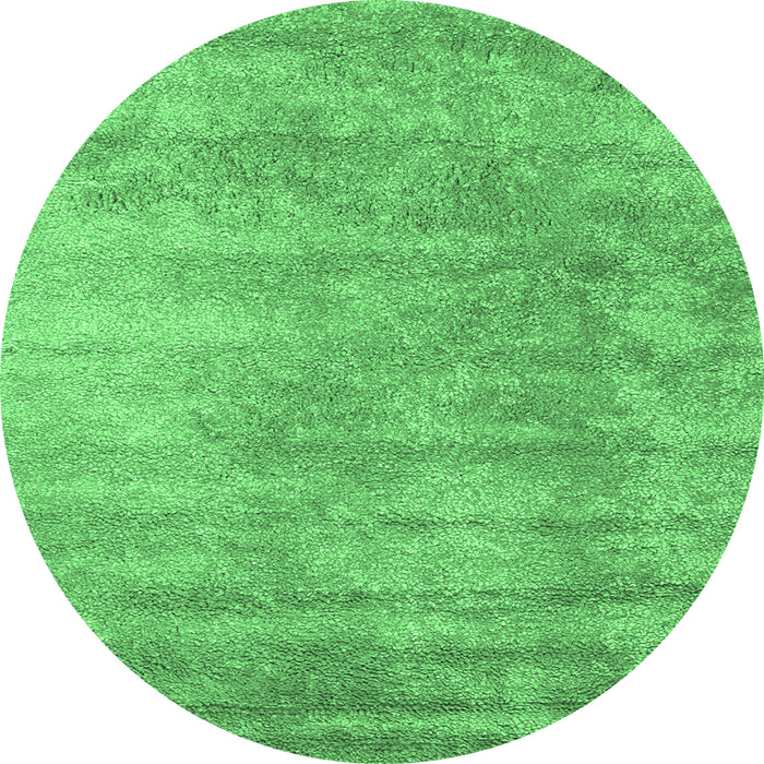 Round Machine Washable Abstract Emerald Green Contemporary Area Rugs, wshcon2550emgrn