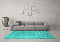 Machine Washable Abstract Turquoise Contemporary Rug, wshcon2550turq