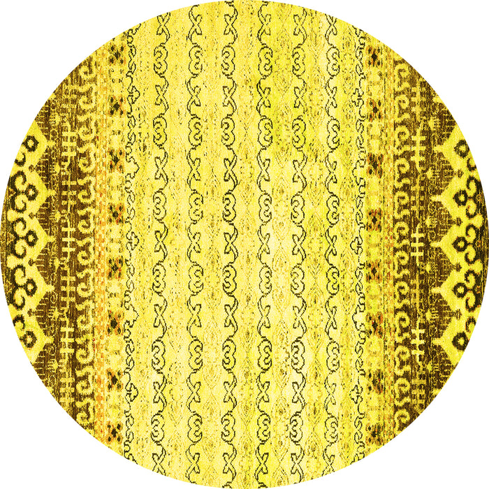 Round Machine Washable Abstract Yellow Contemporary Rug, wshcon2551yw