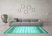 Machine Washable Abstract Turquoise Contemporary Area Rugs in a Living Room,, wshcon2551turq