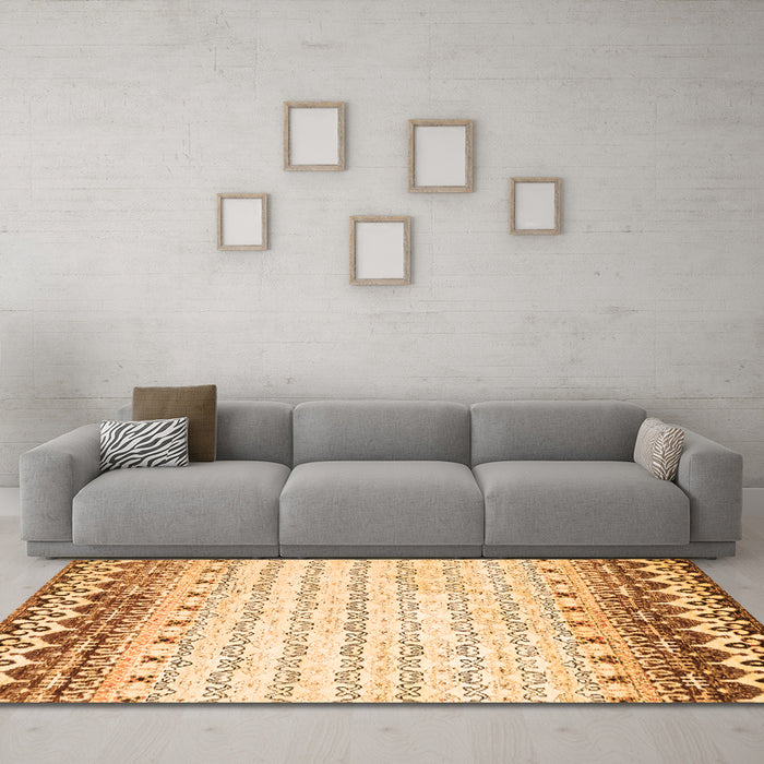 Machine Washable Abstract Orange Contemporary Area Rugs in a Living Room, wshcon2551org