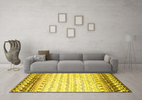 Machine Washable Abstract Yellow Contemporary Rug, wshcon2551yw