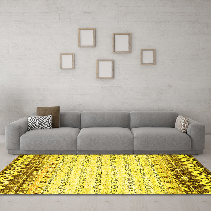 Machine Washable Abstract Yellow Contemporary Rug in a Living Room, wshcon2551yw