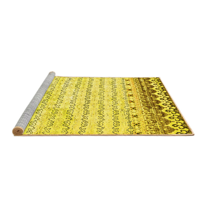 Sideview of Machine Washable Abstract Yellow Contemporary Rug, wshcon2551yw
