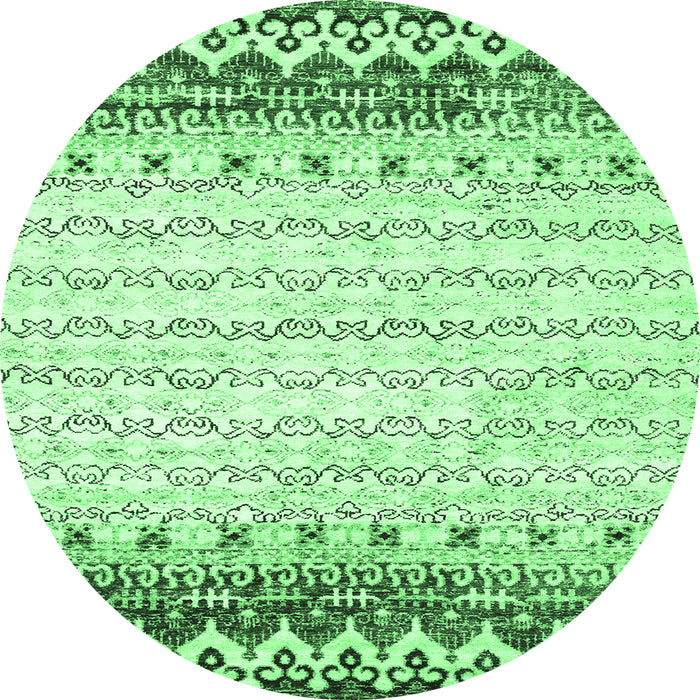 Round Machine Washable Abstract Emerald Green Contemporary Area Rugs, wshcon2551emgrn