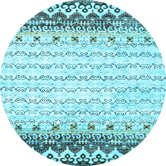 Round Abstract Light Blue Contemporary Rug, con2551lblu