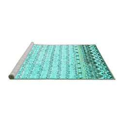Sideview of Machine Washable Abstract Turquoise Contemporary Area Rugs, wshcon2551turq