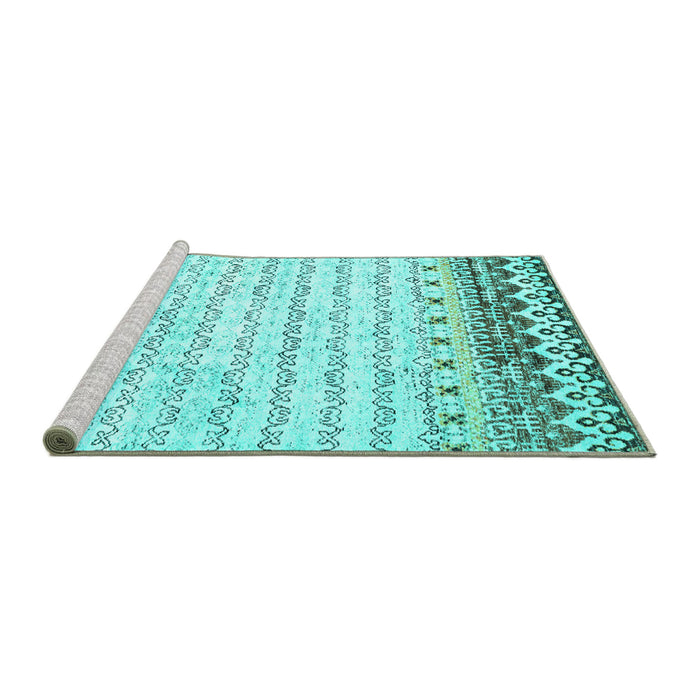 Sideview of Machine Washable Abstract Turquoise Contemporary Area Rugs, wshcon2551turq