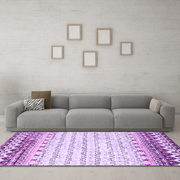 Machine Washable Abstract Purple Contemporary Area Rugs in a Living Room, wshcon2551pur