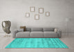 Machine Washable Abstract Turquoise Contemporary Area Rugs in a Living Room,, wshcon2552turq