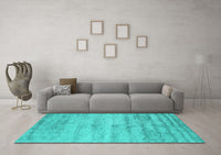 Machine Washable Abstract Turquoise Contemporary Rug, wshcon2552turq