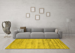 Machine Washable Abstract Yellow Contemporary Rug in a Living Room, wshcon2552yw