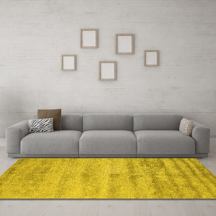 Machine Washable Abstract Yellow Contemporary Rug in a Living Room, wshcon2552yw