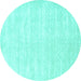 Round Machine Washable Solid Turquoise Modern Area Rugs, wshcon2554turq