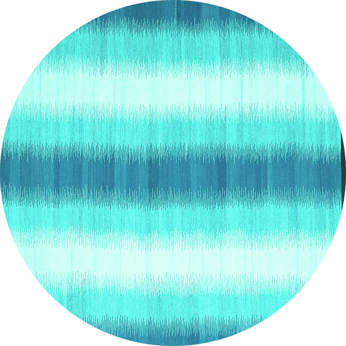 Round Machine Washable Abstract Turquoise Contemporary Area Rugs, wshcon2555turq