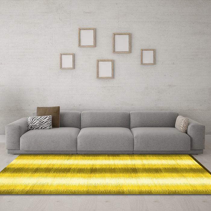 Machine Washable Abstract Yellow Contemporary Rug in a Living Room, wshcon2555yw