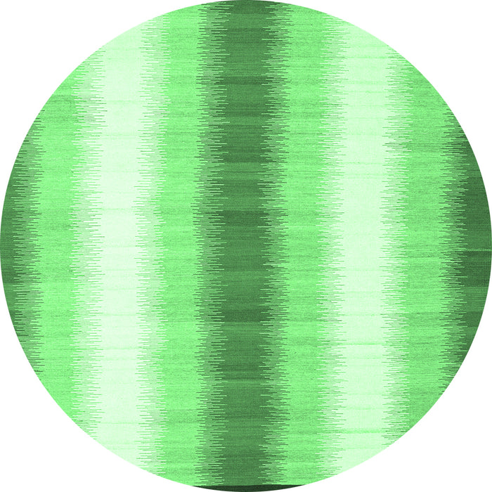 Round Machine Washable Abstract Emerald Green Contemporary Area Rugs, wshcon2555emgrn