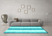 Machine Washable Abstract Turquoise Contemporary Area Rugs in a Living Room,, wshcon2555turq