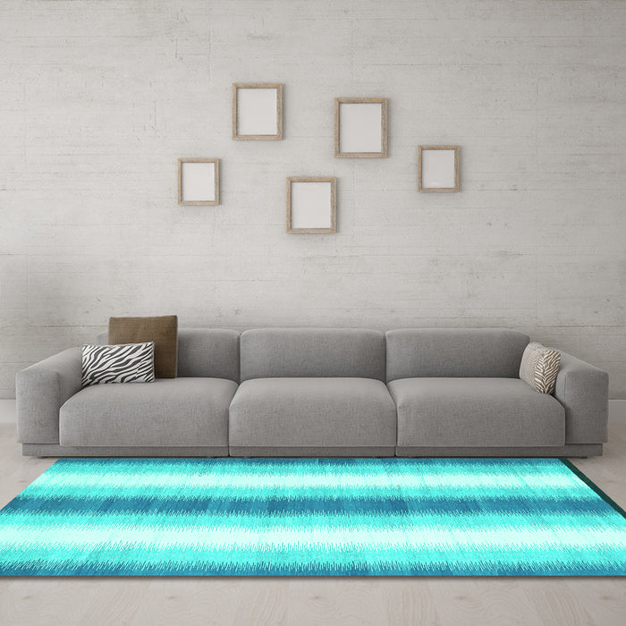 Machine Washable Abstract Turquoise Contemporary Area Rugs in a Living Room,, wshcon2555turq