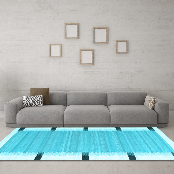 Machine Washable Abstract Light Blue Contemporary Rug in a Living Room, wshcon2556lblu