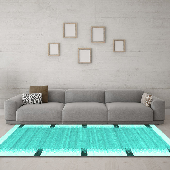 Machine Washable Abstract Turquoise Contemporary Area Rugs in a Living Room,, wshcon2556turq